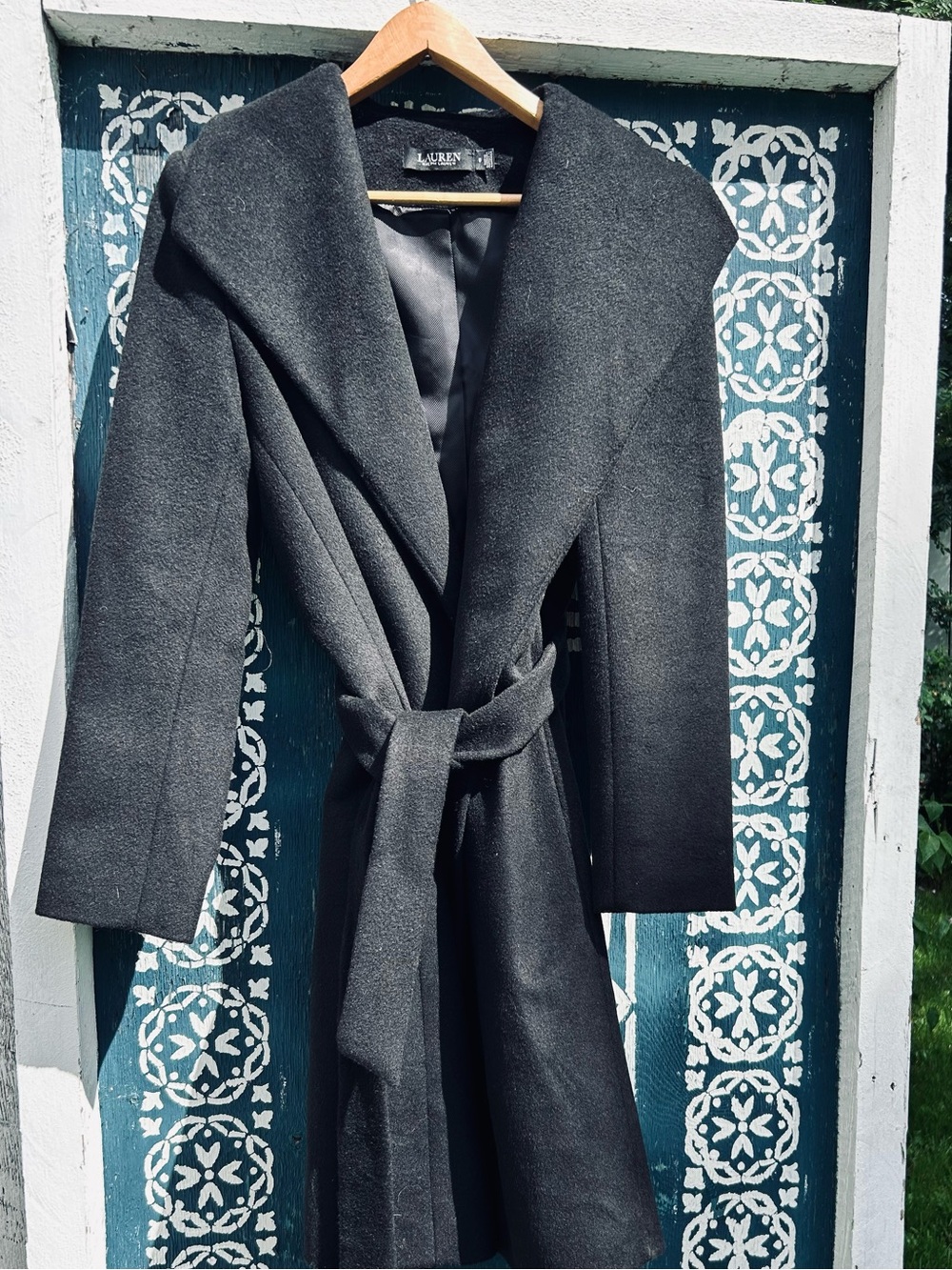 Ralph Lauren Black Wool-Blend Belted Wrap Trench Coat